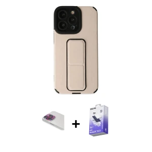 ieg™ iPhone 13 Pro Max Kılıf Çekirdek Yansıma - Siyah Bilvis 5in1 5D Magic Hayalet Cam Ekran Koruyucu + Pers Alüminyum Kamera Lens - GI