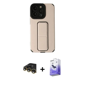 ieg™ iPhone 13 Pro Max Kılıf Çekirdek Yansıma - Siyah Bilvis 5in1 5D Magic Hayalet Cam Ekran Koruyucu + Raze Metal Kamera Lens - GD