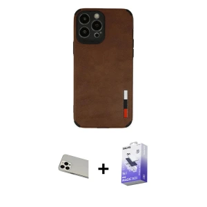 ieg™ iPhone 13 Pro Max Kılıf Doruk Asil Koleksiyonu - Siyah Bilvis 5in1 5D Magic Hayalet Cam Ekran Koruyucu + Rainbow Kamera Lens Koruma Cam - BZ