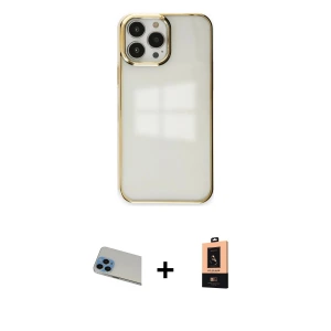 ieg™ iPhone 13 Pro Max Kılıf Doruk Doku Prime - Şeffaf Maxco Cam Ekran Koruyucu + Rainbow Kamera Lens Koruma Cam - MI