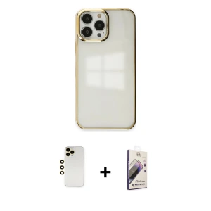 ieg™ iPhone 13 Pro Max Kılıf Doruk Doku Prime - Siyah Bilvis 3D Mat Cam Ekran Koruyucu + Shine Kamera Lens - GD