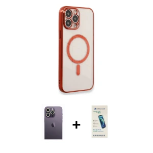 ieg™ iPhone 13 Pro Max Kılıf Doruk Minimal - Şeffaf Pasifik Cam Ekran Koruyucu + Neon Fosforlu Kamera Lens - BZ