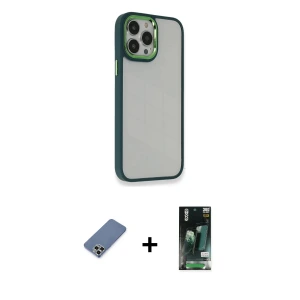 ieg™ iPhone 13 Pro Max Kılıf Eksen Doku Prime - Şeffaf 360 Full Body Arka Koruyucu + Metal Kamera Lens Koruma Cam - AKYL