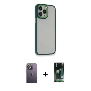 ieg™ iPhone 13 Pro Max Kılıf Eksen Doku Prime - Şeffaf 360 Full Body Arka Koruyucu + Neon Fosforlu Kamera Lens - BZ