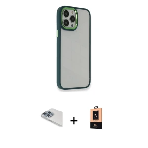 ieg™ iPhone 13 Pro Max Kılıf Eksen Doku Prime - Şeffaf Maxco Cam Ekran Koruyucu + Pers Alüminyum Kamera Lens - SABE