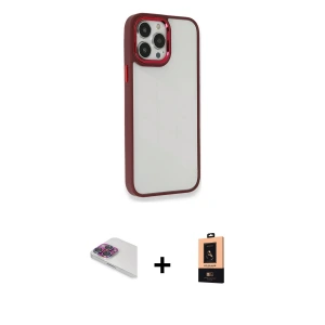 ieg™ iPhone 13 Pro Max Kılıf Eksen Doku Prime - Şeffaf Maxco Cam Ekran Koruyucu + Pers Alüminyum Kamera Lens - GI