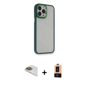ieg™ iPhone 13 Pro Max Kılıf Eksen Doku Prime - Şeffaf Maxco Cam Ekran Koruyucu + Pers Alüminyum Kamera Lens - GD