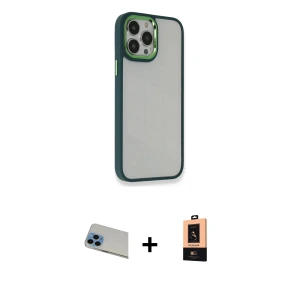 ieg™ iPhone 13 Pro Max Kılıf Eksen Doku Prime - Şeffaf Maxco Cam Ekran Koruyucu + Rainbow Kamera Lens Koruma Cam - MI