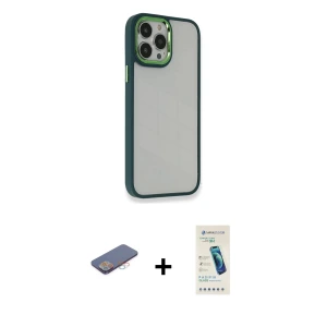 ieg™ iPhone 13 Pro Max Kılıf Eksen Doku Prime - Şeffaf Pasifik Cam Ekran Koruyucu + Renkli Kamera Lens Koruma Cam - PE
