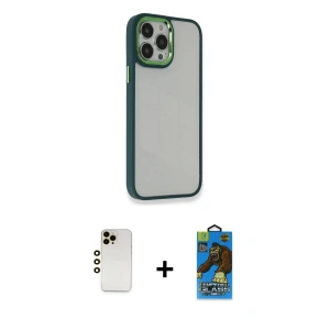 ieg™ iPhone 13 Pro Max Kılıf Eksen Doku Prime - Siyah 18D Cam Ekran Koruyucu + Shine Kamera Lens - GD