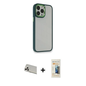 ieg™ iPhone 13 Pro Max Kılıf Eksen Doku Prime - Siyah 6D Mat Seramik Hayalet Nano Ekran Koruyucu + Rainbow Kamera Lens Koruma Cam - BZ