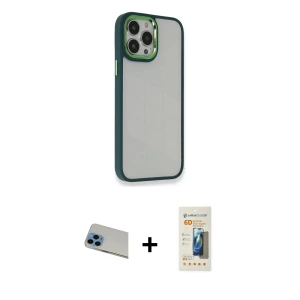 ieg™ iPhone 13 Pro Max Kılıf Eksen Doku Prime - Siyah 6D Mat Seramik Hayalet Nano Ekran Koruyucu + Rainbow Kamera Lens Koruma Cam - MI