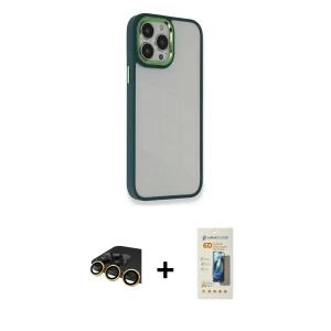 ieg™ iPhone 13 Pro Max Kılıf Eksen Doku Prime - Siyah 6D Mat Seramik Hayalet Nano Ekran Koruyucu + Raze Metal Kamera Lens - GD