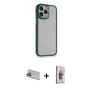 ieg™ iPhone 13 Pro Max Kılıf Eksen Doku Prime - Siyah Bilvis 3D Cam Ekran Koruyucu + Rainbow Kamera Lens Koruma Cam - REGD