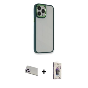 ieg™ iPhone 13 Pro Max Kılıf Eksen Doku Prime - Siyah Bilvis 3D Cam Ekran Koruyucu + Rainbow Kamera Lens Koruma Cam - MR