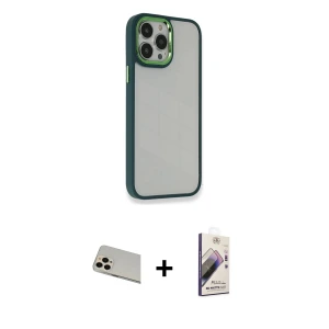 ieg™ iPhone 13 Pro Max Kılıf Eksen Doku Prime - Siyah Bilvis 3D Mat Cam Ekran Koruyucu + Rainbow Kamera Lens Koruma Cam - REGD