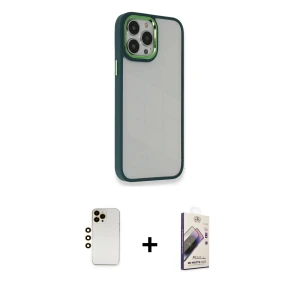 ieg™ iPhone 13 Pro Max Kılıf Eksen Doku Prime - Siyah Bilvis 3D Mat Cam Ekran Koruyucu + Shine Kamera Lens - GD