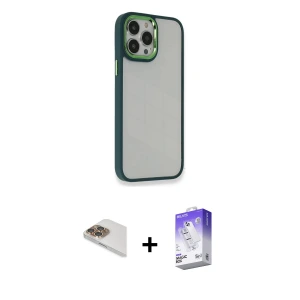 ieg™ iPhone 13 Pro Max Kılıf Eksen Doku Prime - Siyah Bilvis 5in1 3D Magic Cam Ekran Koruyucu + Pers Alüminyum Kamera Lens - GD