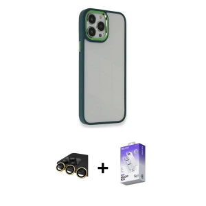 ieg™ iPhone 13 Pro Max Kılıf Eksen Doku Prime - Siyah Bilvis 5in1 3D Magic Cam Ekran Koruyucu + Raze Metal Kamera Lens - GD