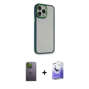 ieg™ iPhone 13 Pro Max Kılıf Eksen Doku Prime - Siyah Bilvis 5in1 5D Magic Hayalet Cam Ekran Koruyucu + Neon Fosforlu Kamera Lens - YL