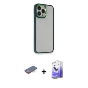 ieg™ iPhone 13 Pro Max Kılıf Eksen Doku Prime - Siyah Bilvis 5in1 5D Magic Hayalet Cam Ekran Koruyucu + Renkli Kamera Lens Koruma Cam - TU