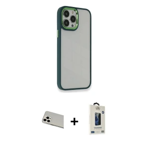 ieg™ iPhone 13 Pro Max Kılıf Eksen Doku Prime - Siyah Bilvis Hayalet Cam Ekran Koruyucu + Rainbow Kamera Lens Koruma Cam - BZ