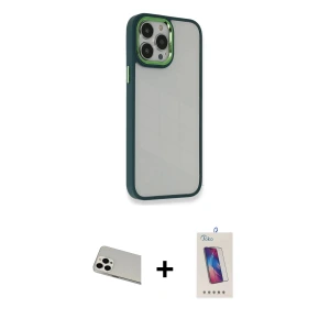 ieg™ iPhone 13 Pro Max Kılıf Eksen Doku Prime - Siyah Joko 5D Cam + Rainbow Kamera Lens Koruma Cam - BZ