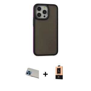 ieg™ iPhone 13 Pro Max Kılıf Eksen Işık - Şeffaf Maxco Cam Ekran Koruyucu + Rainbow Kamera Lens Koruma Cam - MI