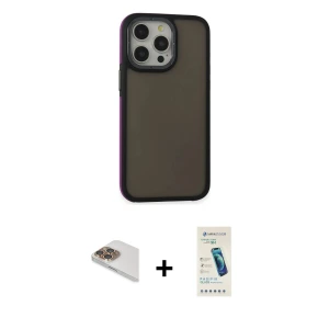 ieg™ iPhone 13 Pro Max Kılıf Eksen Işık - Şeffaf Pasifik Cam Ekran Koruyucu + Pers Alüminyum Kamera Lens - GD