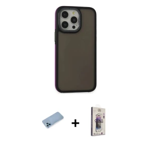 ieg™ iPhone 13 Pro Max Kılıf Eksen Işık - Siyah Bilvis 3D Cam Ekran Koruyucu + Shine Kamera Lens Koruma Cam - MI