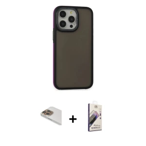 ieg™ iPhone 13 Pro Max Kılıf Eksen Işık - Siyah Bilvis 3D Mat Cam Ekran Koruyucu + Pers Alüminyum Kamera Lens - GD