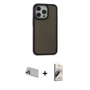 ieg™ iPhone 13 Pro Max Kılıf Eksen Işık - Siyah Bilvis 3D Mat Cam Ekran Koruyucu + Rainbow Kamera Lens Koruma Cam - REGD
