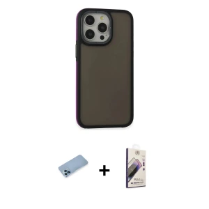 ieg™ iPhone 13 Pro Max Kılıf Eksen Işık - Siyah Bilvis 3D Mat Cam Ekran Koruyucu + Shine Kamera Lens Koruma Cam - MI