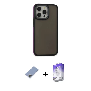 ieg™ iPhone 13 Pro Max Kılıf Eksen Işık - Siyah Bilvis 5in1 3D Magic Cam Ekran Koruyucu + Metal Kamera Lens Koruma Cam - KUYL