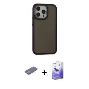 ieg™ iPhone 13 Pro Max Kılıf Eksen Işık - Siyah Bilvis 5in1 5D Magic Hayalet Cam Ekran Koruyucu + Renkli Kamera Lens Koruma Cam - PE
