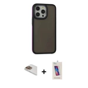 ieg™ iPhone 13 Pro Max Kılıf Eksen Işık - Siyah Joko 5D Cam + Pers Alüminyum Kamera Lens - GD