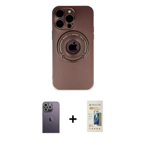 ieg™ iPhone 13 Pro Max Kılıf Eksen Klasik Prime - Siyah 6D Mat Seramik Hayalet Nano Ekran Koruyucu + Neon Fosforlu Kamera Lens - BZ