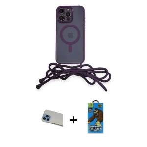ieg™ iPhone 13 Pro Max Kılıf Eksen Özel Seri - Siyah 18D Cam Ekran Koruyucu + Rainbow Kamera Lens Koruma Cam - MI