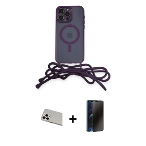 ieg™ iPhone 13 Pro Max Kılıf Eksen Özel Seri - Siyah 3D Antistatik Hayalet Cam Ekran Koruyucu + Rainbow Kamera Lens Koruma Cam - BZ