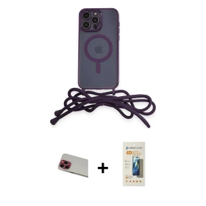 ieg™ iPhone 13 Pro Max Kılıf Eksen Özel Seri - Siyah 6D Mat Seramik Hayalet Nano Ekran Koruyucu + Rainbow Kamera Lens Koruma Cam - KI