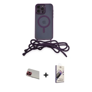 ieg™ iPhone 13 Pro Max Kılıf Eksen Özel Seri - Siyah Bilvis 3D Mat Cam Ekran Koruyucu + Rainbow Kamera Lens Koruma Cam - KI