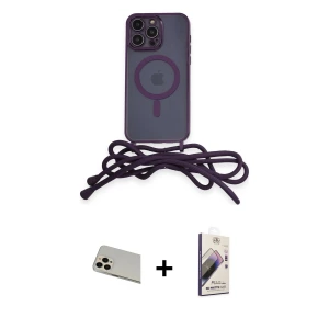 ieg™ iPhone 13 Pro Max Kılıf Eksen Özel Seri - Siyah Bilvis 3D Mat Cam Ekran Koruyucu + Rainbow Kamera Lens Koruma Cam - REGD