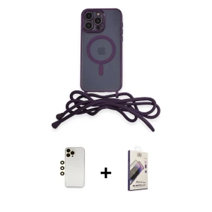 ieg™ iPhone 13 Pro Max Kılıf Eksen Özel Seri - Siyah Bilvis 3D Mat Cam Ekran Koruyucu + Shine Kamera Lens - GD