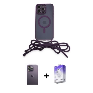 ieg™ iPhone 13 Pro Max Kılıf Eksen Özel Seri - Siyah Bilvis 5in1 3D Magic Cam Ekran Koruyucu + Neon Fosforlu Kamera Lens - BZ
