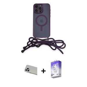 ieg™ iPhone 13 Pro Max Kılıf Eksen Özel Seri - Siyah Bilvis 5in1 3D Magic Cam Ekran Koruyucu + Rainbow Kamera Lens Koruma Cam - MR