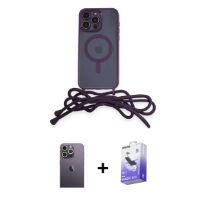 ieg™ iPhone 13 Pro Max Kılıf Eksen Özel Seri - Siyah Bilvis 5in1 5D Magic Hayalet Cam Ekran Koruyucu + Neon Fosforlu Kamera Lens - BZ