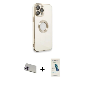 ieg™ iPhone 13 Pro Max Kılıf İz Form Serisi - Şeffaf Pasifik Cam Ekran Koruyucu + Rainbow Kamera Lens Koruma Cam - MR