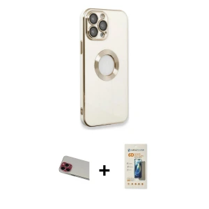 ieg™ iPhone 13 Pro Max Kılıf İz Form Serisi - Siyah 6D Mat Seramik Hayalet Nano Ekran Koruyucu + Rainbow Kamera Lens Koruma Cam - KI