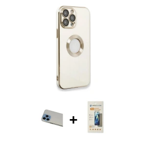 ieg™ iPhone 13 Pro Max Kılıf İz Form Serisi - Siyah 6D Mat Seramik Hayalet Nano Ekran Koruyucu + Rainbow Kamera Lens Koruma Cam - MI