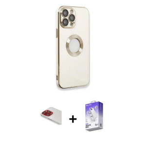 ieg™ iPhone 13 Pro Max Kılıf İz Form Serisi - Siyah Bilvis 5in1 3D Magic Cam Ekran Koruyucu + Pers Alüminyum Kamera Lens - KI